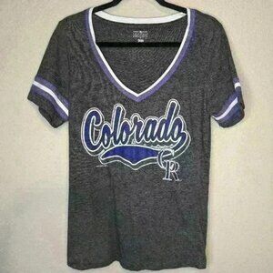 Colorado Rockies Baseball V-Neck Women's Shirt Heather Grey Size Large